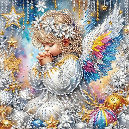 مجموعات الرسم الماسي Bloomthread Angel للبالغين، مجموعات فنية ماسية الحفر الجزئي للمبتدئين - 12 × 12 بوصة حرفة فنية ماسية خماسية الأبعاد للعطلات، وديكور المنزل والهدايا (ملاك) in Kuwait