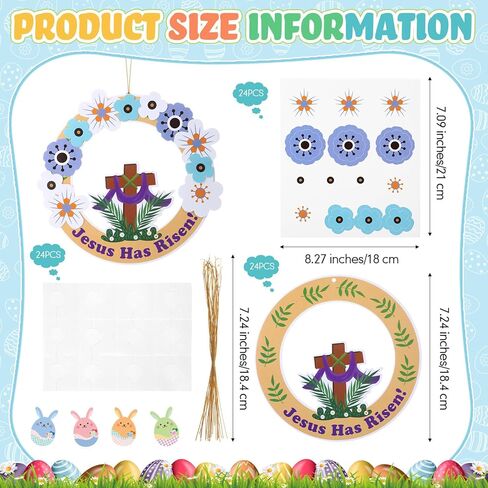 Motipuns 24 Pcs Religious Easter Crafts He is Risen Hanging Ornament Easter Resurrection Cross Wreath Hanging Decorations for Holy Week Christian Sunday School Bible Activities Church Home Decor in Saudi Arabia