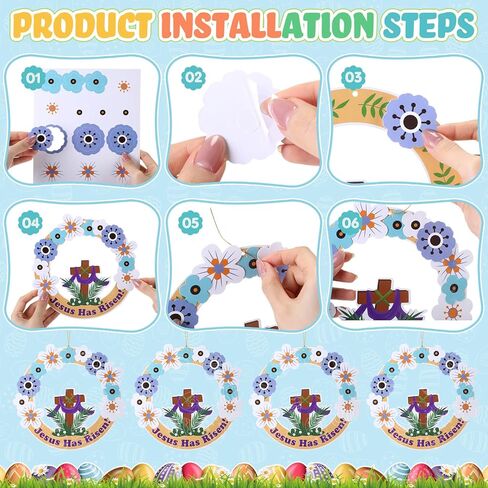 Motipuns 24 Pcs Religious Easter Crafts He is Risen Hanging Ornament Easter Resurrection Cross Wreath Hanging Decorations for Holy Week Christian Sunday School Bible Activities Church Home Decor in Saudi Arabia