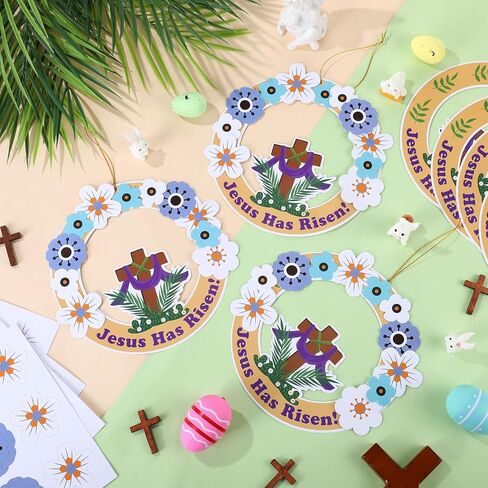 Motipuns 24 Pcs Religious Easter Crafts He is Risen Hanging Ornament Easter Resurrection Cross Wreath Hanging Decorations for Holy Week Christian Sunday School Bible Activities Church Home Decor in Saudi Arabia