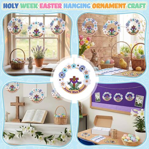Motipuns 24 Pcs Religious Easter Crafts He is Risen Hanging Ornament Easter Resurrection Cross Wreath Hanging Decorations for Holy Week Christian Sunday School Bible Activities Church Home Decor in Saudi Arabia