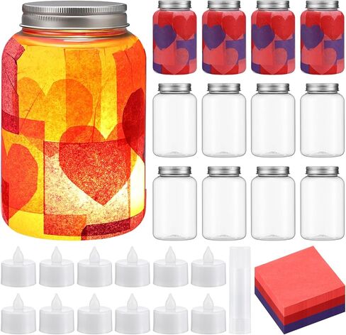 Qinyoung 12 Pcs Valentine's Day Mason Jars Crafts with LED Candle Light DIY Valentine's Day Craft Kits Make Your Own Mason Jars Supplies for Wedding Favors Home Party Favors in Saudi Arabia