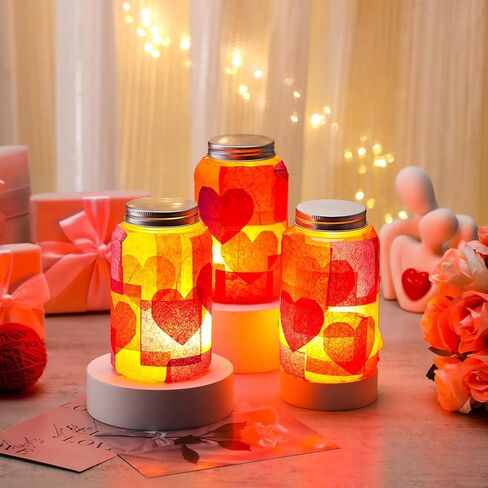 Qinyoung 12 Pcs Valentine's Day Mason Jars Crafts with LED Candle Light DIY Valentine's Day Craft Kits Make Your Own Mason Jars Supplies for Wedding Favors Home Party Favors in Saudi Arabia