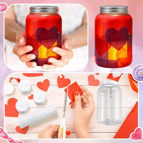 Qinyoung 12 Pcs Valentine's Day Mason Jars Crafts with LED Candle Light DIY Valentine's Day Craft Kits Make Your Own Mason Jars Supplies for Wedding Favors Home Party Favors in Saudi Arabia
