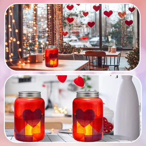 Qinyoung 12 Pcs Valentine's Day Mason Jars Crafts with LED Candle Light DIY Valentine's Day Craft Kits Make Your Own Mason Jars Supplies for Wedding Favors Home Party Favors in Saudi Arabia