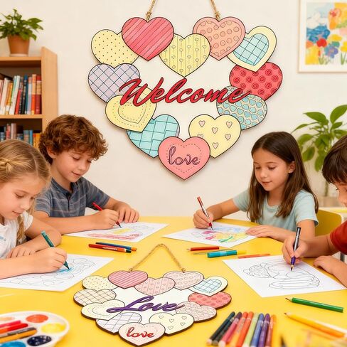 24 Pcs Valentine's Day Coloring Wreath Crafts for Kid, Color Your Own Heart Crafts, DIY Paper Valentine's Day Wreath for Classroom Activities Fall Theme Games in Saudi Arabia