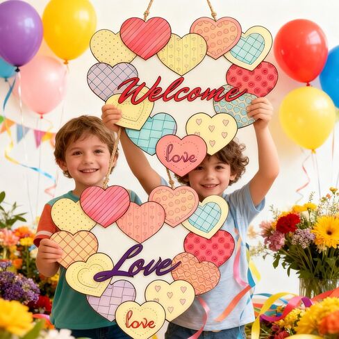 24 Pcs Valentine's Day Coloring Wreath Crafts for Kid, Color Your Own Heart Crafts, DIY Paper Valentine's Day Wreath for Classroom Activities Fall Theme Games in Saudi Arabia
