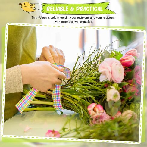 MTLEE 2 Pcs Easter Spring Pastel Wired Ribbon Rolls 1.5 Inch 20 Yards Easter Spring Pastel Wired Decorative Wrapping Ribbons for Gift Wreaths DIY Craft Gingham Plaid Decoration Ribbon Home Decor in Saudi Arabia