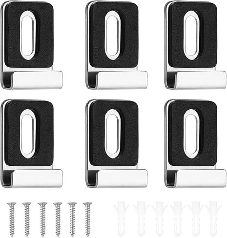 Metal Mirror Holder J-Hook Clips with Screws & Anchors Metal Mirror Clips for Bathroom, Gym, Office Secure Mounting for Large Framed Mirrors, Pictures, Signs (Black，6 Pack) in Kuwait