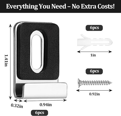 Metal Mirror Holder J-Hook Clips with Screws & Anchors Metal Mirror Clips for Bathroom, Gym, Office Secure Mounting for Large Framed Mirrors, Pictures, Signs (Black，6 Pack) in Saudi Arabia
