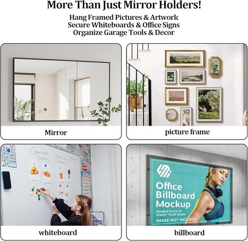 Metal Mirror Holder J-Hook Clips with Screws & Anchors Metal Mirror Clips for Bathroom, Gym, Office Secure Mounting for Large Framed Mirrors, Pictures, Signs (Black，6 Pack) in Saudi Arabia