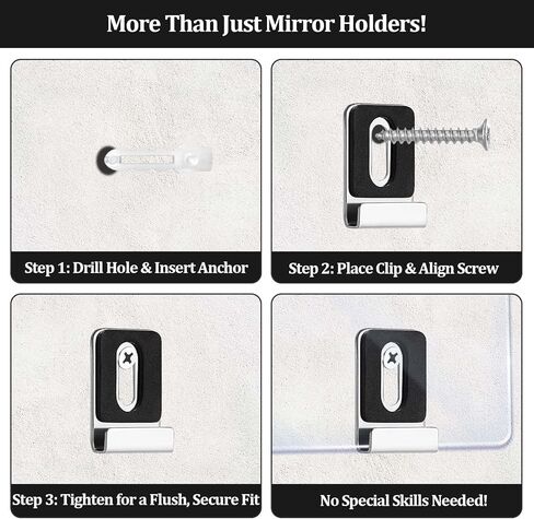 Metal Mirror Holder J-Hook Clips with Screws & Anchors Metal Mirror Clips for Bathroom, Gym, Office Secure Mounting for Large Framed Mirrors, Pictures, Signs (Black，6 Pack) in Saudi Arabia
