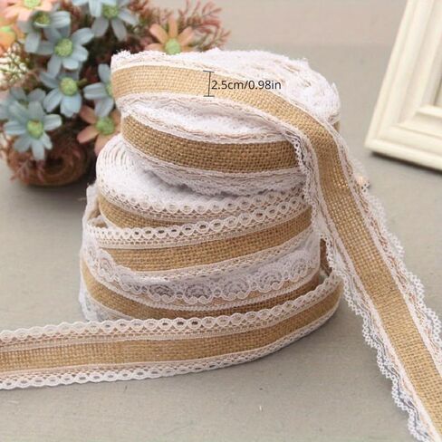 2Meter/Lot 25mm Natural Jute Burlap Hessian Lace Ribbon with White Lace Trim Edge Rustic Vintage Wedding Centerpieces Decor in Saudi Arabia
