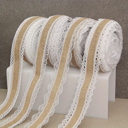 2Meter/Lot 25mm Natural Jute Burlap Hessian Lace Ribbon with White Lace Trim Edge Rustic Vintage Wedding Centerpieces Decor in Saudi Arabia