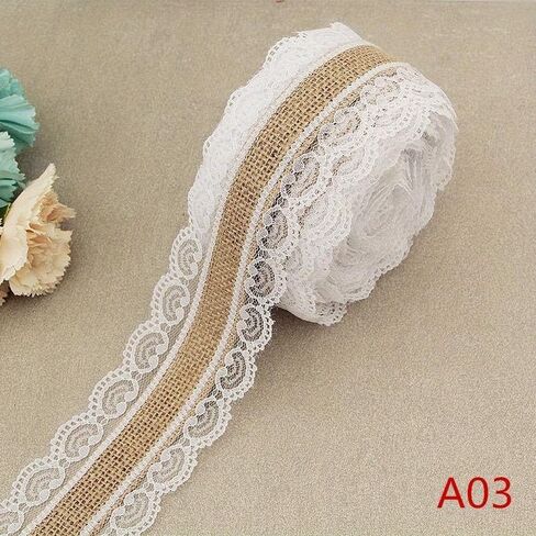 2Meter/Lot 25mm Natural Jute Burlap Hessian Lace Ribbon with White Lace Trim Edge Rustic Vintage Wedding Centerpieces Decor in Saudi Arabia