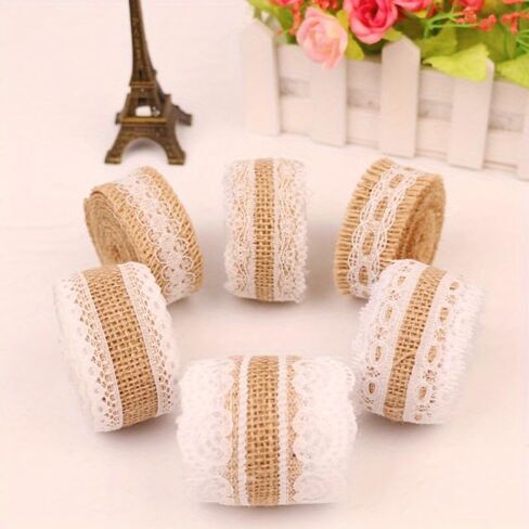 2Meter/Lot 25mm Natural Jute Burlap Hessian Lace Ribbon with White Lace Trim Edge Rustic Vintage Wedding Centerpieces Decor in Saudi Arabia