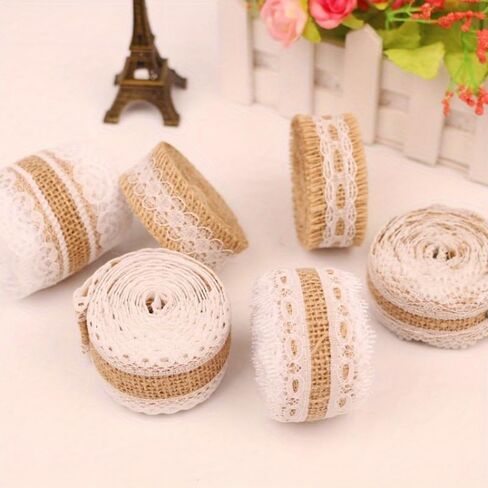 2Meter/Lot 25mm Natural Jute Burlap Hessian Lace Ribbon with White Lace Trim Edge Rustic Vintage Wedding Centerpieces Decor in Saudi Arabia