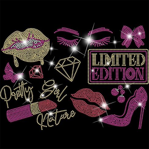 SUPERDANT Pretty Girl Iron on Rhinestones Transfer Red Lips Crystal Heat Transfer Stickers High Heels Iron on Decals Bling Rhinestone Patches for Girls T-Shirt Clothing Tote Bag DIY Art Craft Gifts in Saudi Arabia