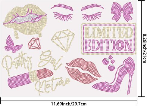 SUPERDANT Pretty Girl Iron on Rhinestones Transfer Red Lips Crystal Heat Transfer Stickers High Heels Iron on Decals Bling Rhinestone Patches for Girls T-Shirt Clothing Tote Bag DIY Art Craft Gifts in Saudi Arabia