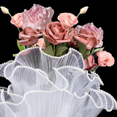 4.37 Yards White Pearl Edge Bouquet Wrapping Mesh, Flower Wrapping Paper Lace Trim for Women, Brides for Wedding Present Packaging, Christmas Decor, Florist Supplies, Parties in Saudi Arabia