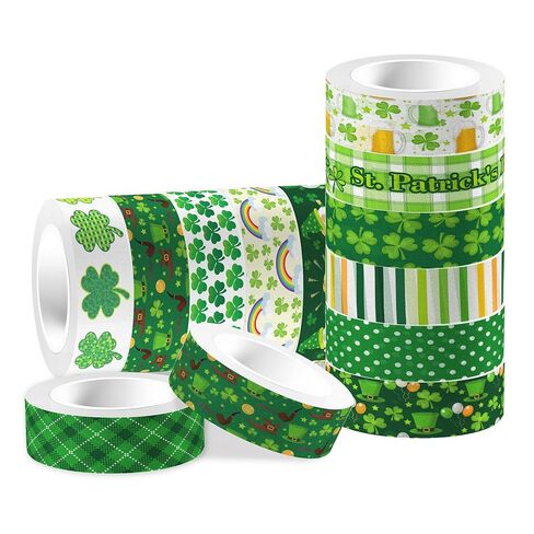 12 Rolls St. Patrick's Day Washi Tape - Green Shamrock, Clover, Plaids, and Lucky Holiday Designs for Irish Party Decorations, Scrapbook, Gift Packing, DIY Craft Projects, Holiday Paper Tape Stickers in Saudi Arabia