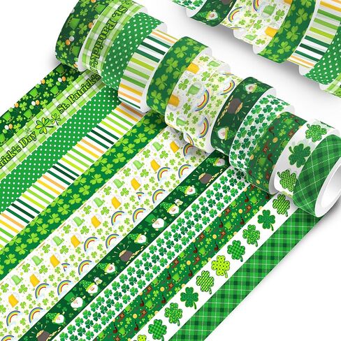 12 Rolls St. Patrick's Day Washi Tape - Green Shamrock, Clover, Plaids, and Lucky Holiday Designs for Irish Party Decorations, Scrapbook, Gift Packing, DIY Craft Projects, Holiday Paper Tape Stickers in Saudi Arabia