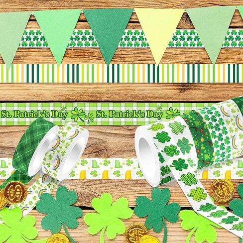12 Rolls St. Patrick's Day Washi Tape - Green Shamrock, Clover, Plaids, and Lucky Holiday Designs for Irish Party Decorations, Scrapbook, Gift Packing, DIY Craft Projects, Holiday Paper Tape Stickers in Saudi Arabia