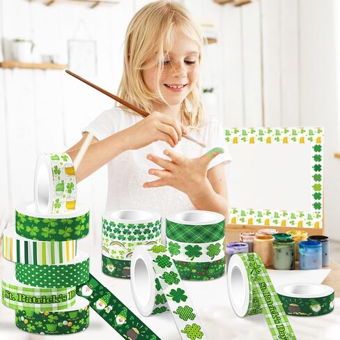 12 Rolls St. Patrick's Day Washi Tape - Green Shamrock, Clover, Plaids, and Lucky Holiday Designs for Irish Party Decorations, Scrapbook, Gift Packing, DIY Craft Projects, Holiday Paper Tape Stickers in Saudi Arabia
