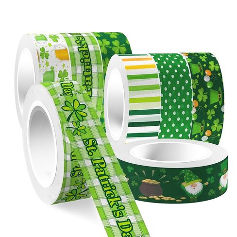 12 Rolls St. Patrick's Day Washi Tape - Green Shamrock, Clover, Plaids, and Lucky Holiday Designs for Irish Party Decorations, Scrapbook, Gift Packing, DIY Craft Projects, Holiday Paper Tape Stickers in Saudi Arabia