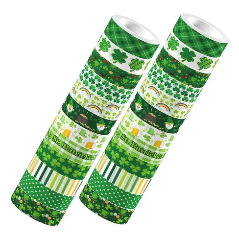 12 Rolls St. Patrick's Day Washi Tape - Green Shamrock, Clover, Plaids, and Lucky Holiday Designs for Irish Party Decorations, Scrapbook, Gift Packing, DIY Craft Projects, Holiday Paper Tape Stickers in Saudi Arabia