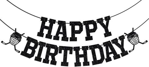 Ice Hockey Happy Birthday Banner, Boy Girl Ice Hockey Birthday Party Decorations, Hockey Fans Bday Decoration Supplies, Sport Themed Bday Banner Black Glitter in Saudi Arabia