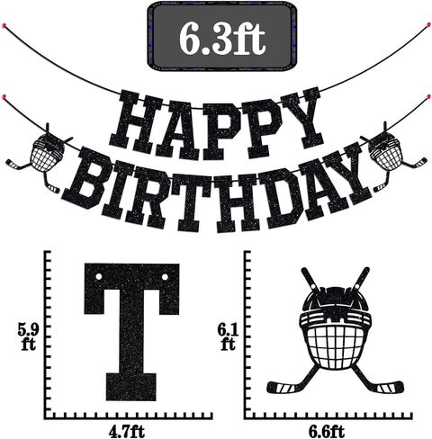 Ice Hockey Happy Birthday Banner, Boy Girl Ice Hockey Birthday Party Decorations, Hockey Fans Bday Decoration Supplies, Sport Themed Bday Banner Black Glitter in Saudi Arabia