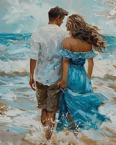 XTXGERL Paint by Numbers Kit for Adults Couple Seaside, Adults Paint by Number on Canvas Oil Painting Beginner Kit, DIY 3 Paintbrushes and Acrylic Paints Set, for Home Decor 16x20in (No Frame) in Saudi Arabia
