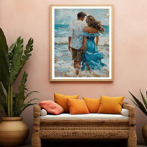 XTXGERL Paint by Numbers Kit for Adults Couple Seaside, Adults Paint by Number on Canvas Oil Painting Beginner Kit, DIY 3 Paintbrushes and Acrylic Paints Set, for Home Decor 16x20in (No Frame) in Saudi Arabia