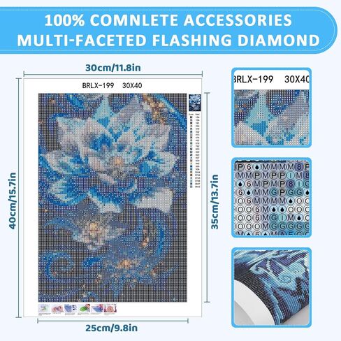 Skyboda Lotus 5D مجموعات الطلاء الماسي للبالغين، طقم فني ماسي للزهور الزرقاء للمبتدئين، نقاط ماسية دائرية كاملة مع أحجار كريمة فنية لتزيين جدران المنزل مقاس 12 × 16 بوصة in Kuwait