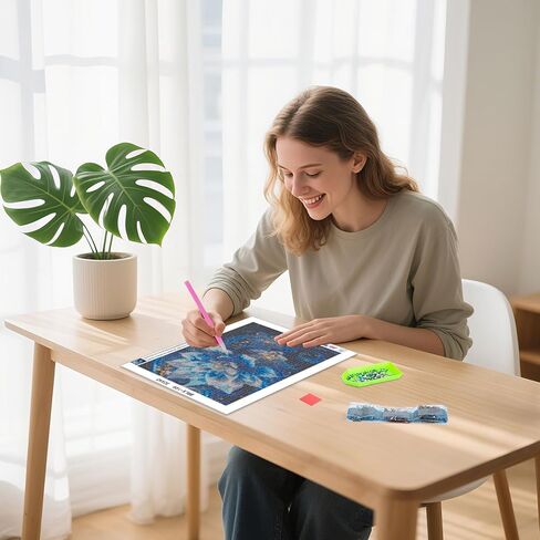 Skyboda Lotus 5D مجموعات الطلاء الماسي للبالغين، طقم فني ماسي للزهور الزرقاء للمبتدئين، نقاط ماسية دائرية كاملة مع أحجار كريمة فنية لتزيين جدران المنزل مقاس 12 × 16 بوصة in Kuwait