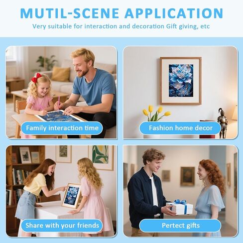 Skyboda Lotus 5D مجموعات الطلاء الماسي للبالغين، طقم فني ماسي للزهور الزرقاء للمبتدئين، نقاط ماسية دائرية كاملة مع أحجار كريمة فنية لتزيين جدران المنزل مقاس 12 × 16 بوصة in Kuwait
