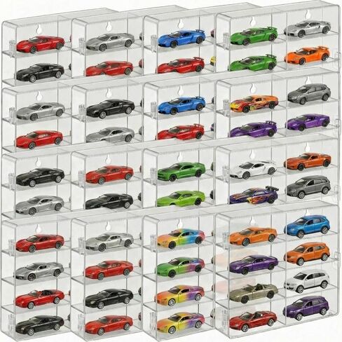 Wenqik 16 Pack 1/64 Scale Toy Car Display Case Holds 128 Model Toy Cars Storage Organizer Clear Dustproof Display Box with Clear Dust Cover Wall Mounted, 6.5 x 7.5 x 1.6 Inches in Saudi Arabia
