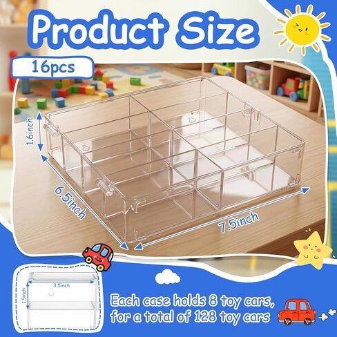 Wenqik 16 Pack 1/64 Scale Toy Car Display Case Holds 128 Model Toy Cars Storage Organizer Clear Dustproof Display Box with Clear Dust Cover Wall Mounted, 6.5 x 7.5 x 1.6 Inches in Saudi Arabia