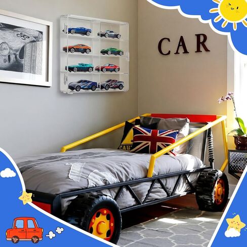 Wenqik 16 Pack 1/64 Scale Toy Car Display Case Holds 128 Model Toy Cars Storage Organizer Clear Dustproof Display Box with Clear Dust Cover Wall Mounted, 6.5 x 7.5 x 1.6 Inches in Saudi Arabia