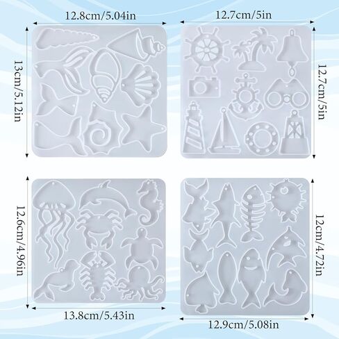WJIAAA Ocean Theme Silicone Molds, 4PCS Marine Life Resin Eearring Molds for Jewelry Making Jellyfish Shell Starfish DIY Epoxy Resin Craft Supplies Lighthouse Ship Wheel for Earring Keychain Pendant in Saudi Arabia