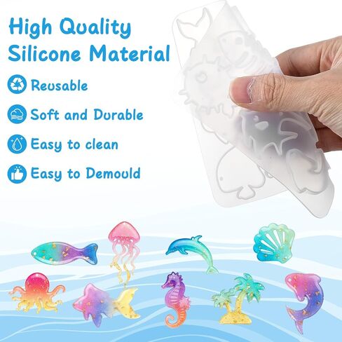 WJIAAA Ocean Theme Silicone Molds, 4PCS Marine Life Resin Eearring Molds for Jewelry Making Jellyfish Shell Starfish DIY Epoxy Resin Craft Supplies Lighthouse Ship Wheel for Earring Keychain Pendant in Saudi Arabia