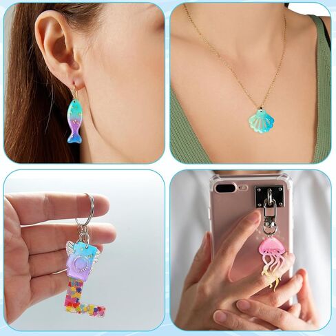 WJIAAA Ocean Theme Silicone Molds, 4PCS Marine Life Resin Eearring Molds for Jewelry Making Jellyfish Shell Starfish DIY Epoxy Resin Craft Supplies Lighthouse Ship Wheel for Earring Keychain Pendant in Saudi Arabia