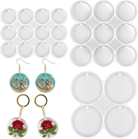 48 Cavity Resin Ornament Molds Silicone,Ornament Resin Mold,Round Small Shiny Flat Circle Silicone Mold,Perfect for DIY Christmas Ornaments Drilled Round Earrings,Pet Tag,Keychain in Saudi Arabia