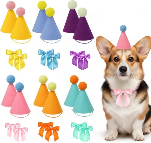 12-Piece Set Mini Party Hats for Stuffed Animals, with Bows and Strings, Soft Non-Woven Fabric Hats for Plush Toys, Birthday Photo Props in Saudi Arabia