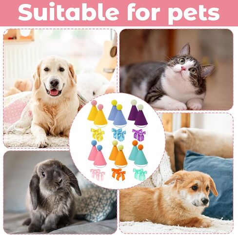 12-Piece Set Mini Party Hats for Stuffed Animals, with Bows and Strings, Soft Non-Woven Fabric Hats for Plush Toys, Birthday Photo Props in Saudi Arabia