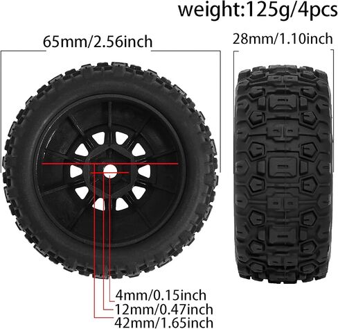 مجموعة إطارات وعجلات شاحنة REDSPIDER RC قصيرة المسار (4 قطع) إطارات سداسية 12 مم للطرق الوعرة OD 2.56 بوصة لسيارة Traxxas Tamiya Kyosho HPI 1/14 1/16 1/18 RC Off On Road ARRMA Mojave GROM Rally Car (أسود) in Saudi Arabia