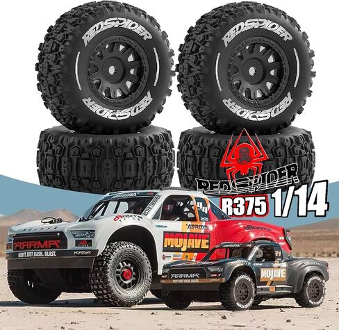 مجموعة إطارات وعجلات شاحنة REDSPIDER RC قصيرة المسار (4 قطع) إطارات سداسية 12 مم للطرق الوعرة OD 2.56 بوصة لسيارة Traxxas Tamiya Kyosho HPI 1/14 1/16 1/18 RC Off On Road ARRMA Mojave GROM Rally Car (أسود) in Saudi Arabia
