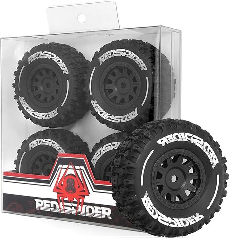مجموعة إطارات وعجلات شاحنة REDSPIDER RC قصيرة المسار (4 قطع) إطارات سداسية 12 مم للطرق الوعرة OD 2.56 بوصة لسيارة Traxxas Tamiya Kyosho HPI 1/14 1/16 1/18 RC Off On Road ARRMA Mojave GROM Rally Car (أسود) in Saudi Arabia