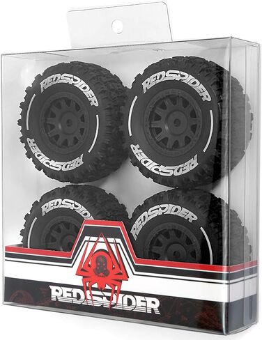 مجموعة إطارات وعجلات شاحنة REDSPIDER RC قصيرة المسار (4 قطع) إطارات سداسية 12 مم للطرق الوعرة OD 2.56 بوصة لسيارة Traxxas Tamiya Kyosho HPI 1/14 1/16 1/18 RC Off On Road ARRMA Mojave GROM Rally Car (أسود) in Saudi Arabia